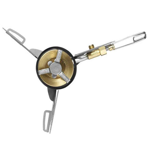 Primus OmniLite Ti stove with titanium pot supports, side view