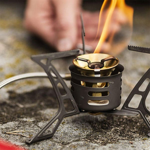 Primus OmniLite Ti stove burning outdoors, lifestyle
