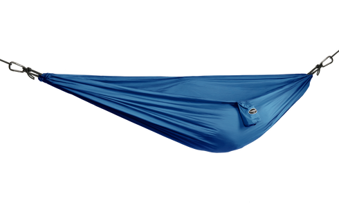 Coghlan's single parachute hammock in blue, full length product shot
