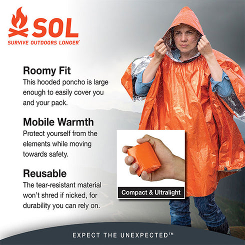 SOL Heat Reflective Poncho - Emergency Rain and Heat Protection