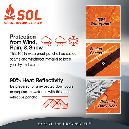 SOL Heat Reflective Poncho - Emergency Rain and Heat Protection