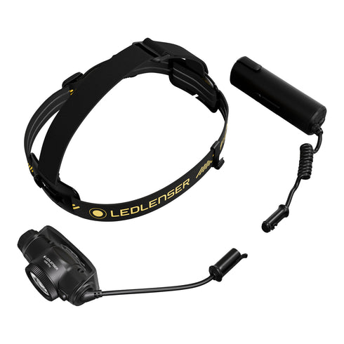 Ledlenser H9R Pro rechargeable headlamp, black/yellow, helmet connecting system