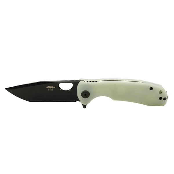 Honey Badger Tanto Knife Medium (G10 Jade D2), a medium folding knife with a stylish jade G10 handle and rugged D2 steel tanto blade.