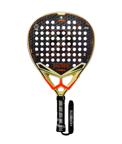 Heroe's Predator Azteca 2026 Padel Racket in black and gold, front view