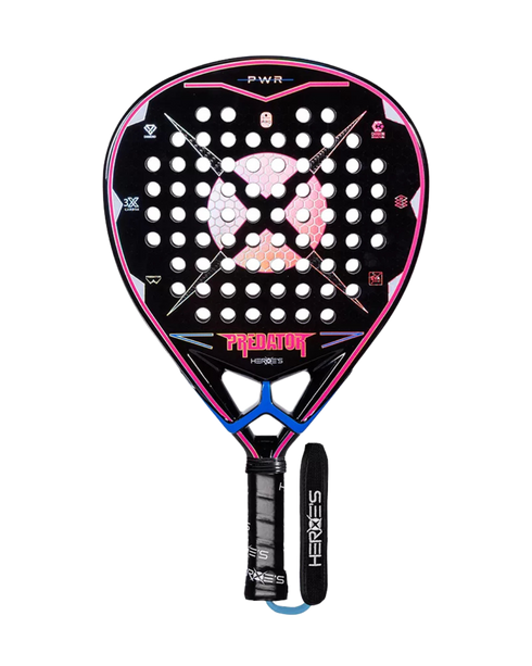 Heroe's Predator PWR 2025 Padel Racket in pink and blue, front view