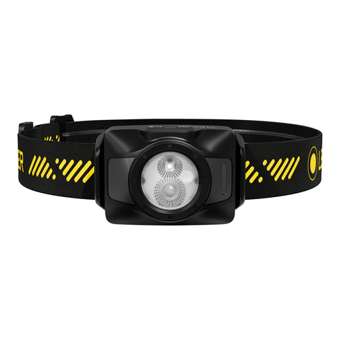 Ledlenser HF4R Pro rechargeable headlamp, black, front view on white