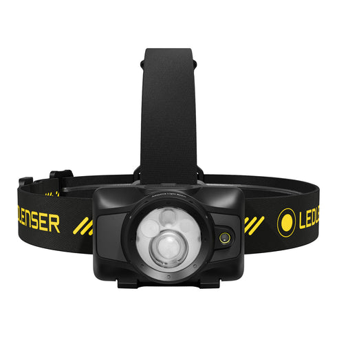 Ledlenser HF6R Pro rechargeable headlamp, black, front view on white