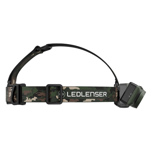Ledlenser HF6R RGB rechargeable headlamp, camo, side view with tilting head
