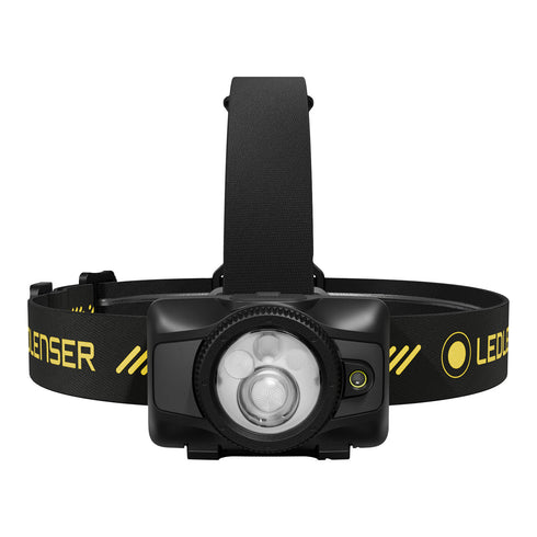 Ledlenser HF7R Pro rechargeable headlamp, black, front view on white