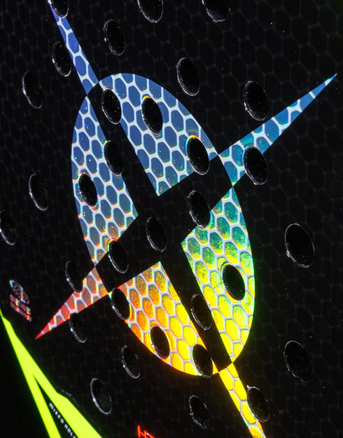 Heroe's RS3 2025 Padel Racket in neon yellow, close-up detail