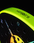 Heroe's RS3 2025 Padel Racket in neon yellow, close-up detail