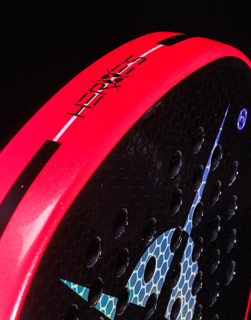Heroe's RS2 2025 Padel Racket in neon pink, close-up detail