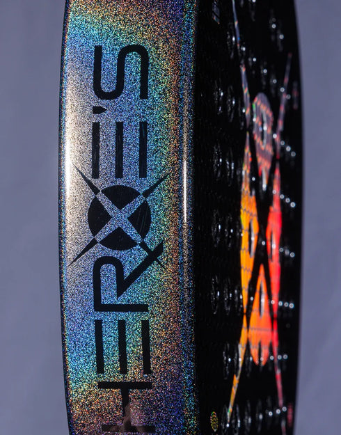 Heroe's RS1 2025 Padel Racket in black and purple, close-up detail