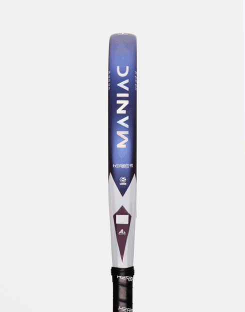 Heroe's Maniac 2025 Padel Racket in white, blue and purple, 360 view