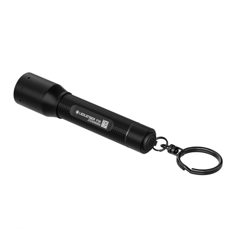 Ledlenser P3R key flashlight, black, rear view on white