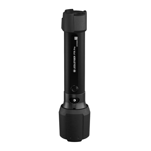 Ledlenser P7R Pro work flashlight, black, standing view on white