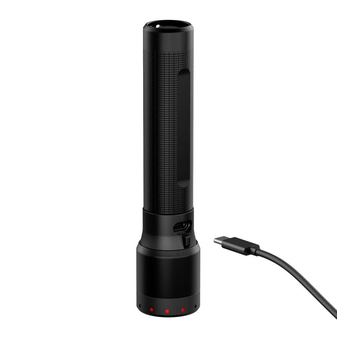 Ledlenser P7R rechargeable flashlight, black, USB-C charging detail