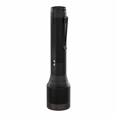 Ledlenser P9R Core LEP flashlight, black, rear view on white