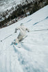 Skier carving on Armada Stranger 100 skis