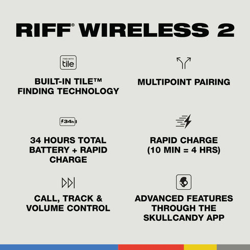 Skullcandy Riff Wireless 2 On-Ear Headphones – Lightweight and Wireless Design with Multi-Day Battery