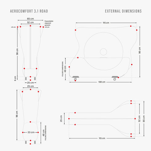 Scicon Aerocomfort 3.1 bike bag, fit dimensions diagram