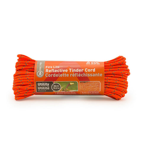 SOL Fire Lite Utility Reflective Tinder Cord, 50 ft - Versatile Fire Starting Aid