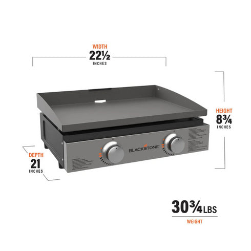 Blackstone Original 22in Stainless Tabletop Griddle with Front Panel - Easy-to-Use Grill for Beginners