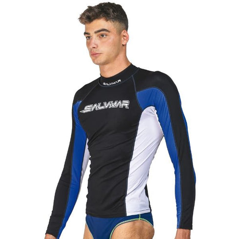 Salvimar Oasi long sleeve rash guard, black and blue