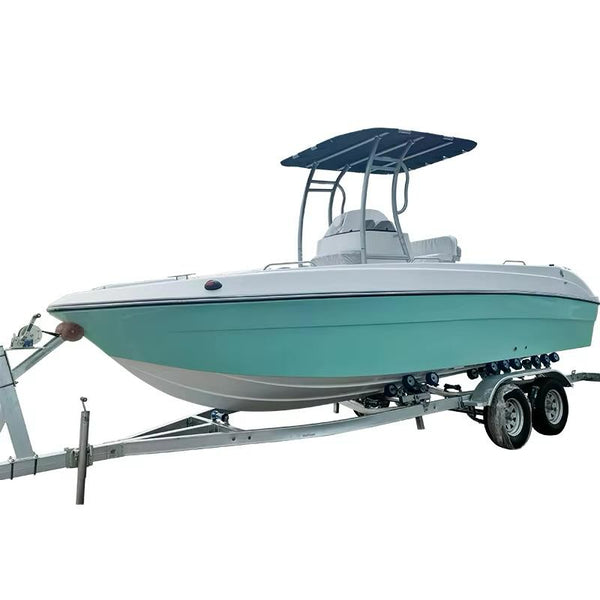 AquaJet 20 Fishing centre console boat with canopy on a trailer
