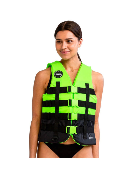 Jobe 4 Buckle Life Vest, a personal flotation device (PFD) with four strong buckles, designed for secure and adjustable flotation.