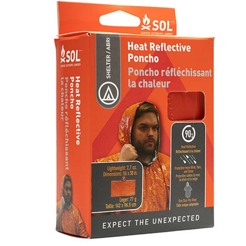 Adventure Medical SOL Heat Reflective Poncho, Waterproof Rain Protection, High Visibility, Suitable for Emergency Weather