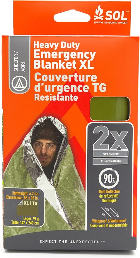 Adventure Medical SOL Heavy Duty Emergency Blanket, Durable Heat Reflective, Tear Resistant, Suitable for Camping Gear