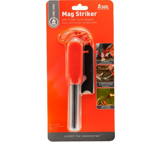 Adventure Medical SOL Mag Striker with Tinder Cord, Reliable Magnesium Fire Starter, Steel Scraper, Suitable for Hiking