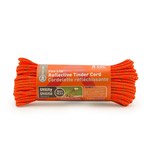 Adventure Medical SOL Reflective Tinder Cord, 50ft, Wax - Core Fire Starter, High Visibility, Suitable for Camping/Survival
