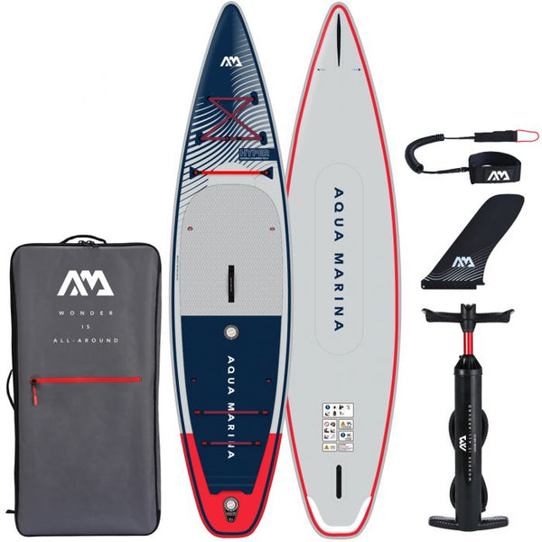 Aqua Marina Hyper 12ft 6in touring inflatable paddle board package, navy and red