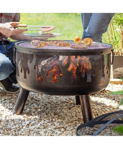 Bad Axe Wild Embers Firepit, Unique Artistic Metal Design, Portable Rustic Construction, Suitable for Campfire Experiences