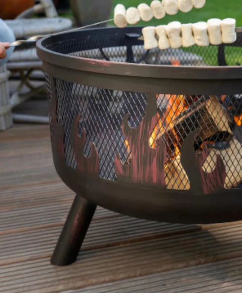 Bad Axe Wild Embers Firepit, Unique Artistic Metal Design, Portable Rustic Construction, Suitable for Campfire Experiences
