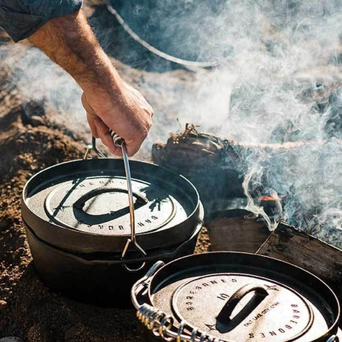 Barebones 12 Inch Cast Iron Dutch Oven Classic, 8 Qt Seasoned Camp Oven with Venting Lid and Wide Base