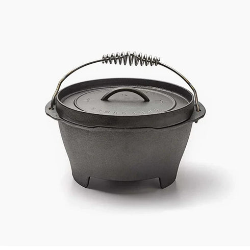 Barebones 12 Inch Cast Iron Dutch Oven Classic, 8 Qt Seasoned Camp Oven with Venting Lid and Wide Base