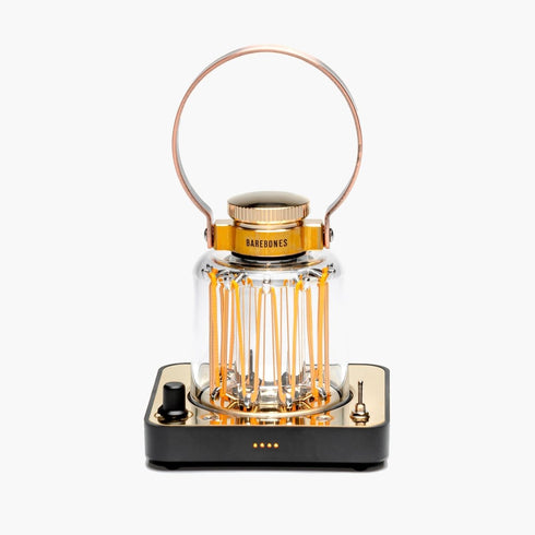 Barebones Block Tower Lantern, Vintage Style Rechargeable LED Lantern in Brass with Dimmer and Candle Mode
