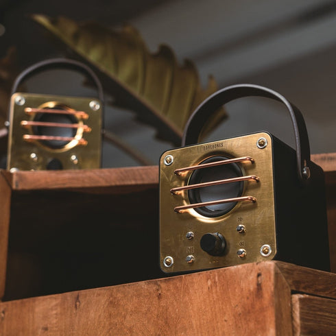 Barebones Block Tower Speaker, Vintage Style Wireless Speaker in Brass and Copper with 20 Hour Battery
