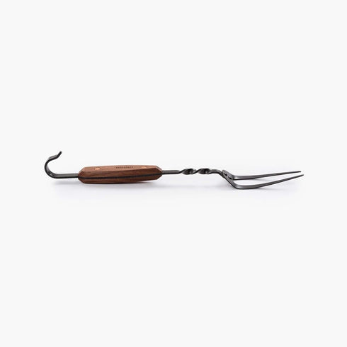 Barebones Cowboy Grill Carving Fork, Forged Stainless Steel BBQ Fork with Walnut Handle for Open Fire Cooking