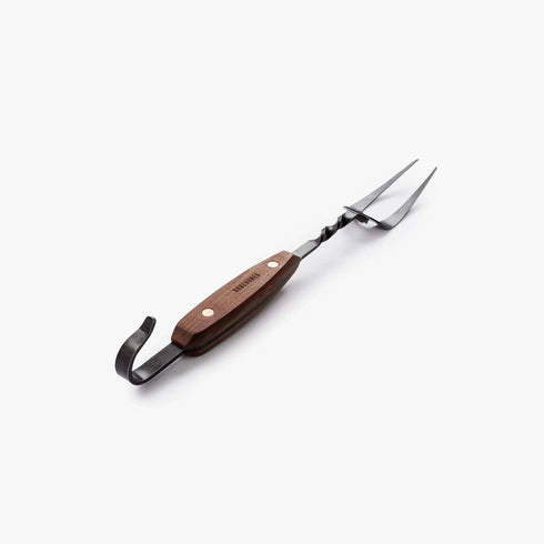 Barebones Cowboy Grill Carving Fork, Forged Stainless Steel BBQ Fork with Walnut Handle for Open Fire Cooking