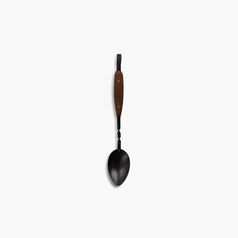 Barebones Cowboy Grill Chef Spoon, Forged Stainless Steel Cooking Spoon with Walnut Handle for Campfire Cooking
