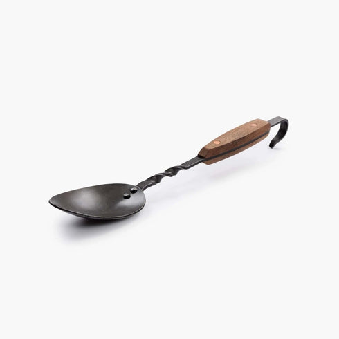 Barebones Cowboy Grill Chef Spoon, Forged Stainless Steel Cooking Spoon with Walnut Handle for Campfire Cooking