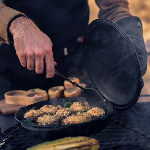 Barebones Cowboy Grill Chef Spoon, Forged Stainless Steel Cooking Spoon with Walnut Handle for Campfire Cooking