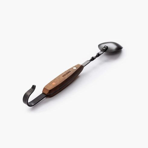 Barebones Cowboy Grill Chef Spoon, Forged Stainless Steel Cooking Spoon with Walnut Handle for Campfire Cooking