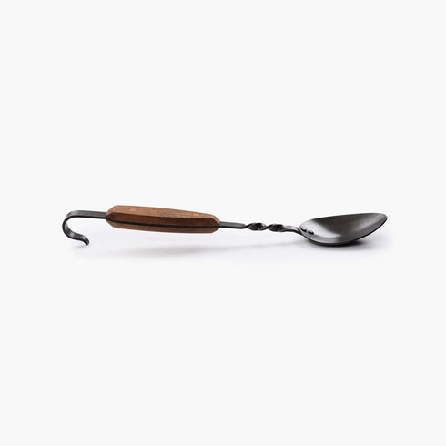 Barebones Cowboy Grill Chef Spoon, Forged Stainless Steel Cooking Spoon with Walnut Handle for Campfire Cooking