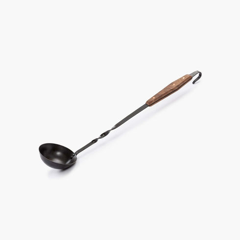 Barebones Cowboy Grill Ladle, Long Handled Forged Stainless Steel Ladle with Walnut Handle for Campfire Cooking