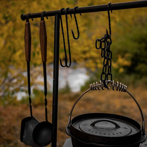 Barebones Cowboy Grill S-Hook and Chain Kit, Solid Steel Hooks and Stainless Chains for Open Fire Cooking